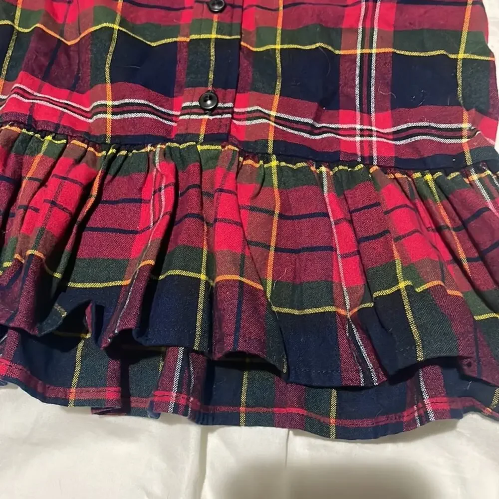 Ralph Lauren 6x red black plaid hi low ruffled hemline button down blouse nwot